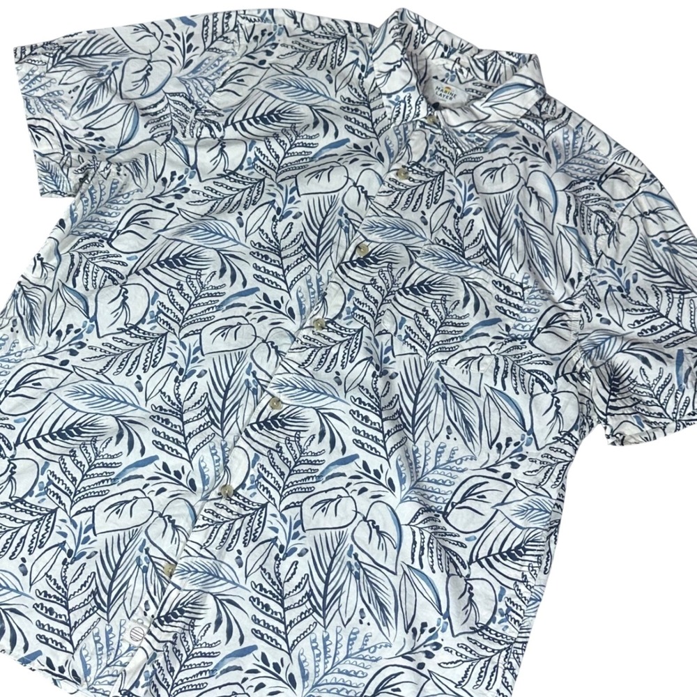 Marine‎ Layer Button Down Shirt Mens Large Blue White Tropical Leaf Print 15178